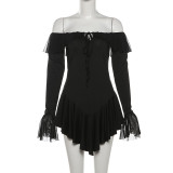 One shoulder backless ruffle edge solid color hip hugging dress