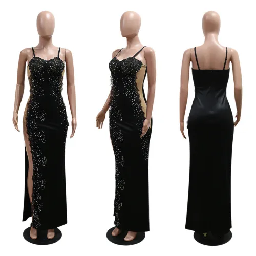 Irregular suspender waist hugging long skirt