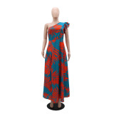 Half shoulder high slit dress