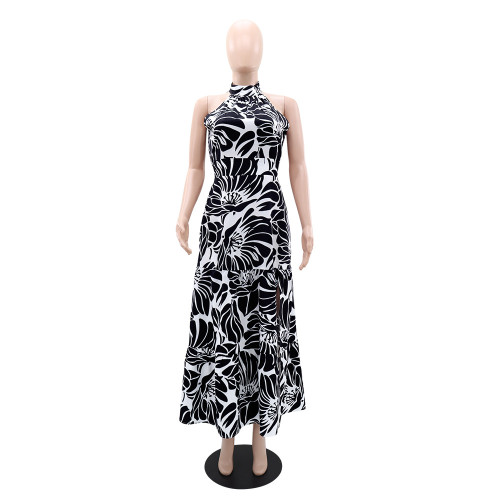High slit printed sleeveless long skirt
