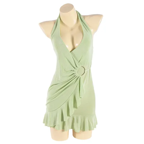 Hollow chest wrapped glossy elastic dress