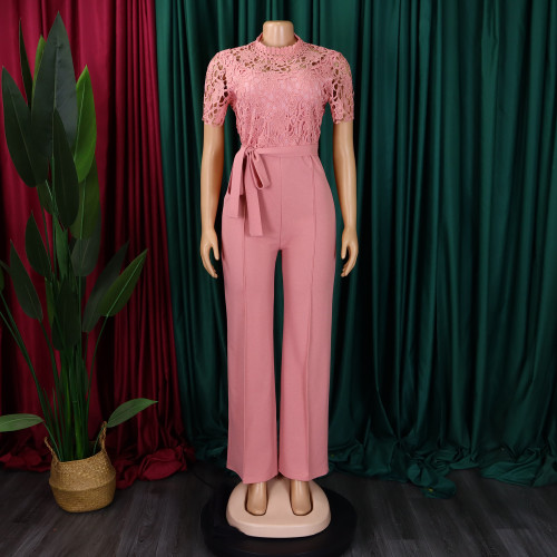 Lace lace hollow short sleeved jumpsuit