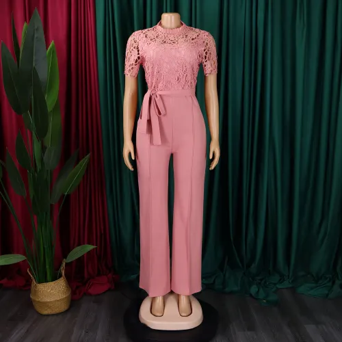 Lace lace hollow short sleeved jumpsuit