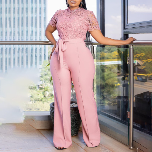 Lace lace hollow short sleeved jumpsuit