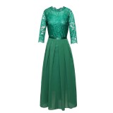 Round neck lace patchwork chiffon dress