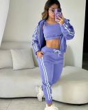 Fashion hooded and velvet vest sports three piece set
