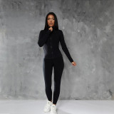 Zipper stand up collar sports fitness yoga suit long pants set