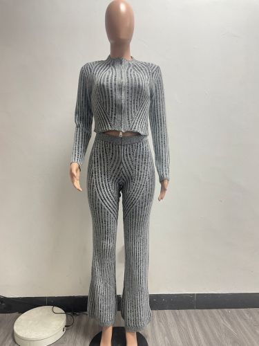 Women's Knitted Sweater Double Zipper Set