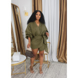 V-neck strap long sleeved dress