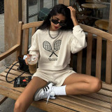 Embroidered letter hoodie sports high waisted shorts set