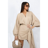 V-neck strap long sleeved dress