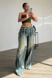 Cowboy patchwork multi-layer elastic denim pants