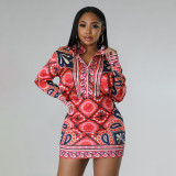 Printed shirt long sleeved hip hugging skirt two-piece set