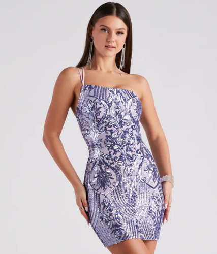 Strap strap bead wrapped hip dress