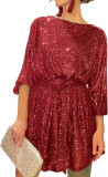 Sequin round neck long sleeved loose bead dress