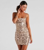 Sequin suspender mini dress with hip wrap
