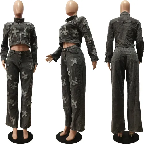 Cross wash water boiled denim pants