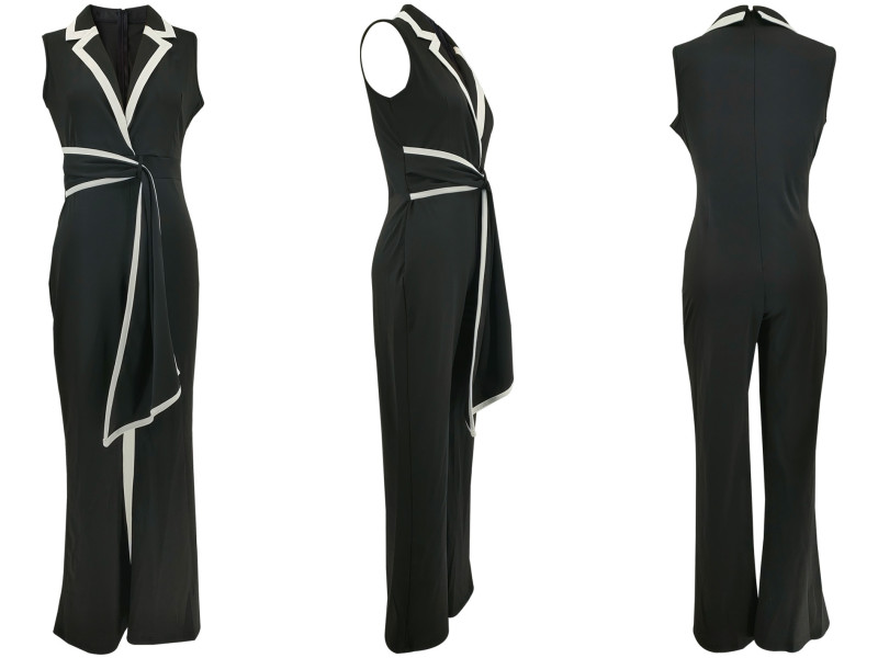 V-neck sleeveless jumpsuit wide leg pants