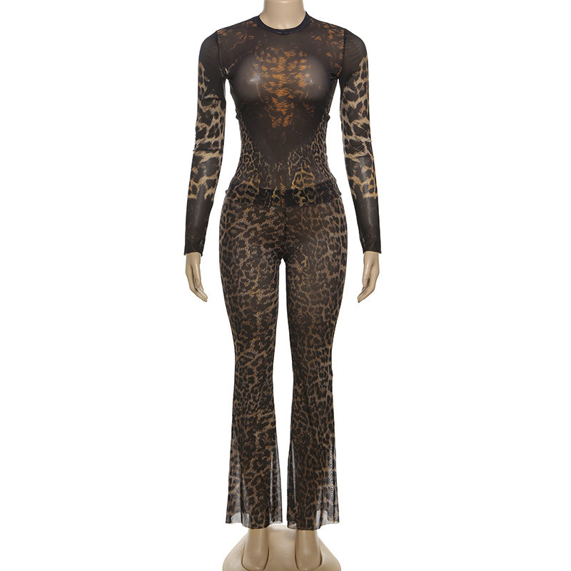 Leopard print high waisted crop top pants set