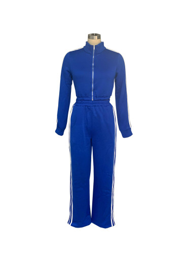 Striped zipper thick hoodie two-piece set