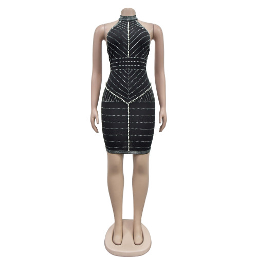 Women's backless rhinestone short skirt dress