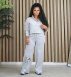 Zipper Half High Collar Top Pants Two Piece Set