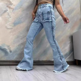 High waist mop Fried Dough Twists stretch jeans flared trousers