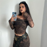 Open navel one shoulder top, high waisted drawstring skirt set