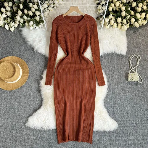 Pit stripe wrapped hip knitted dress
