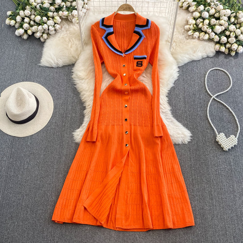 Waist hugging contrasting embroidered sweater long skirt