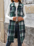 Collar long plaid jacket vest