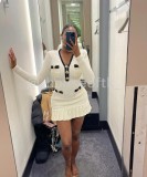 Waffle contrasting small fragrance V-neck knitted dress