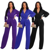 Long sleeved knitted women's jumpsuit