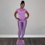 Round neck short sleeved T-shirt top tight pants two-piece set