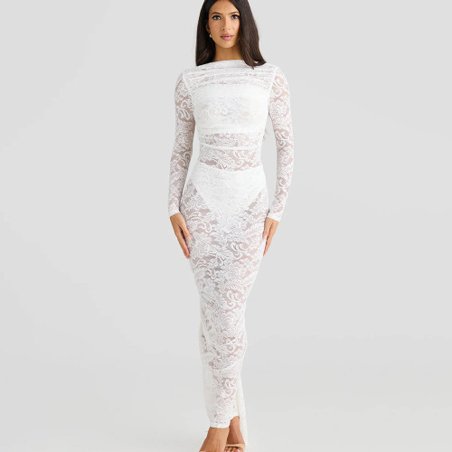 Backless lace see through dress