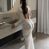Backless lace see through dress