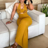 Hanging neck three-dimensional flower decoration high waist one-step skirt dress