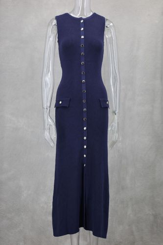 Sleeveless round neck knitted dress