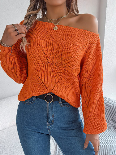 Hollow out one necked off shoulder lantern sleeve sweater