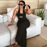 Hanging neck three-dimensional flower decoration high waist one-step skirt dress