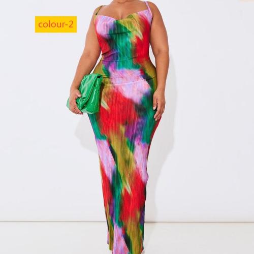 Printed pleated camisole dress