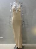 Hollow out strap hanging neck strap patchwork dress