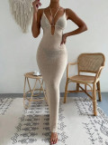 Hollow out strap hanging neck strap patchwork dress