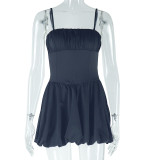 Sleeveless short suspender floral bud skirt