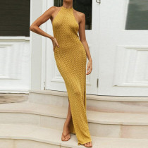 Backless split knit dress