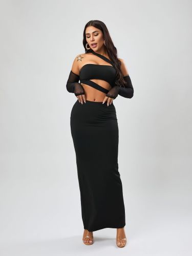 Tight mesh, neck wrapped, chest wrapped, hip wrapped, long skirt