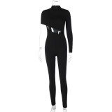 High stretch single shoulder long sleeved jumpsuit