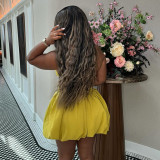 Hanging neck, strapless, backless, high waisted dress