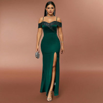 Strap sequin patchwork dress