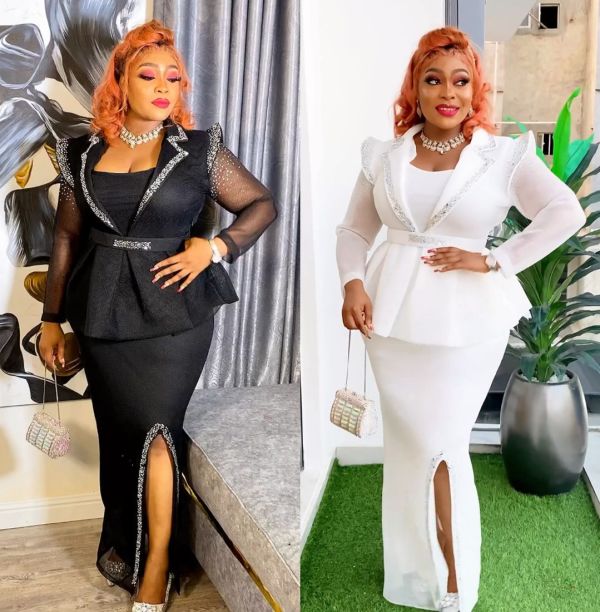 Large grid rhinestone fake two-piece dress set